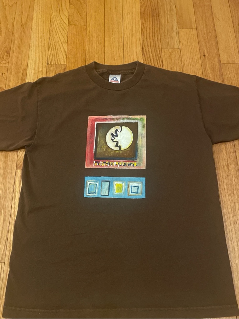 Y2K t-shirt Graphic with Colorful Abstract Print coffee brown art/painting print